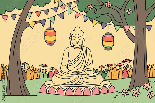 Vesak day celebration with buddha and lanterns