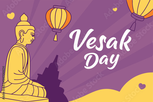 Vesak day celebration with buddha and lanterns