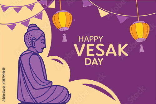 Vesak day celebration with buddha and lanterns
