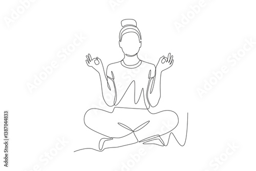 Woman meditating. Meditation concept one-line drawing