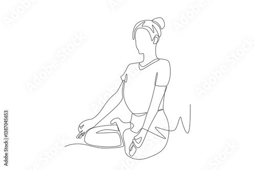 Woman meditating. Meditation concept one-line drawing