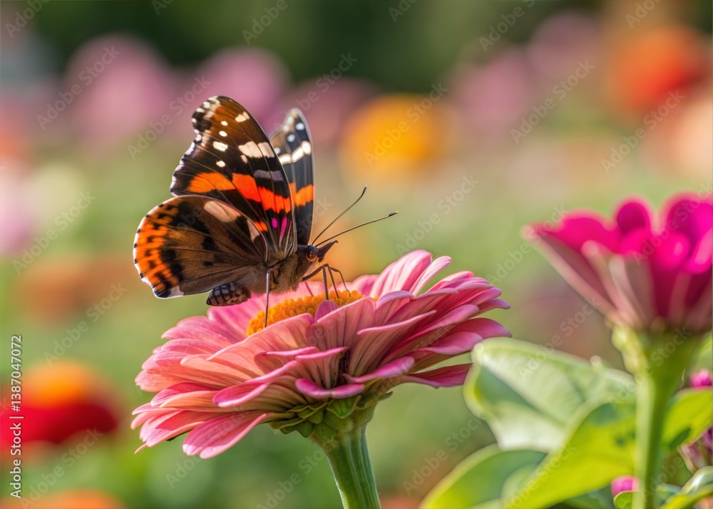 Vibrant Butterfly on a Pink Zinnia Flower. Vibrant Butterfly on a Pink Zinnia Flower.