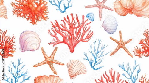 Vibrant Watercolor Seamless Pattern: Coral Reef Delights