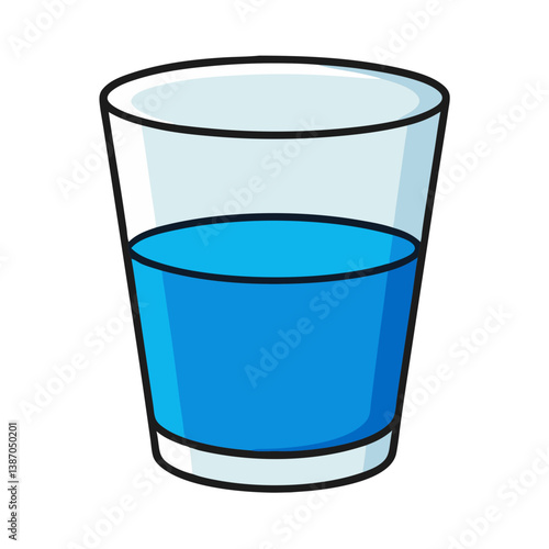 A refreshing glass of vibrant blue liquid, perfect for a hot summer day, depicted in a simple, cartoonish style with bold outlines.