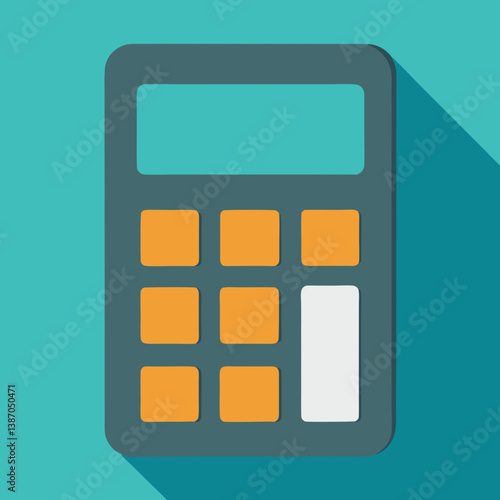 A sleek calculator ready to crunch numbers, showcasing efficiency and precision with a flat design and long shadow.