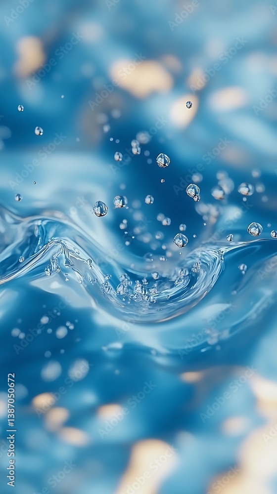 Close-Up of Water Drops on Smooth Surface with Blue Background