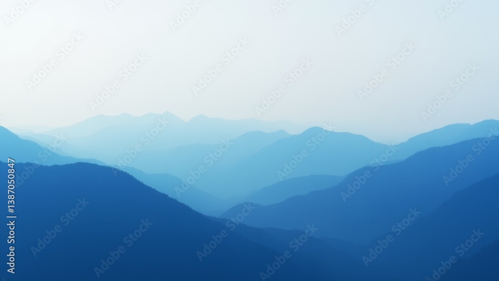 Blue Mountain Range, Hazy Gradient Landscape Blue Mountain Range, Hazy Gradient Landscape