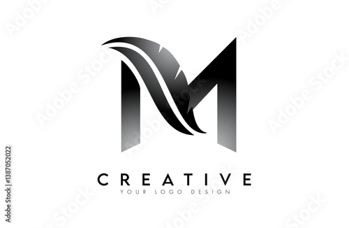 M feather Letter Logo. Creative icon of letter M alphabet concept Vector