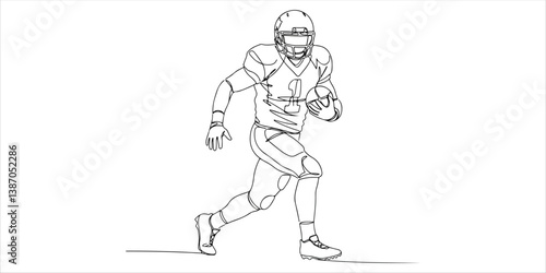 american football player continuous single line art drawing sketch on white background