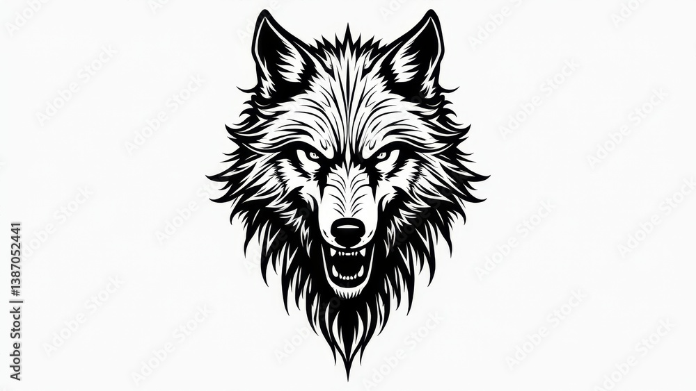 Fototapeta premium Monochrome Wolf Head Detailed Vector Artwork