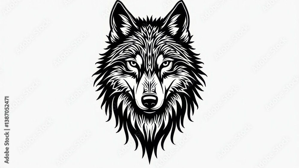 Obraz premium Wolf Head Vector Illustration Black And White
