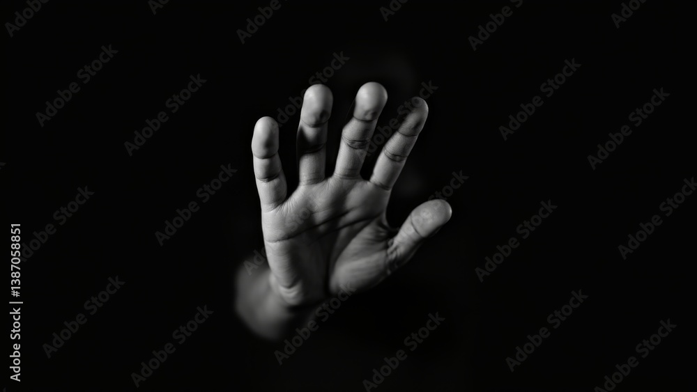 Fototapeta premium Open Human Hand Emerging From Darkness