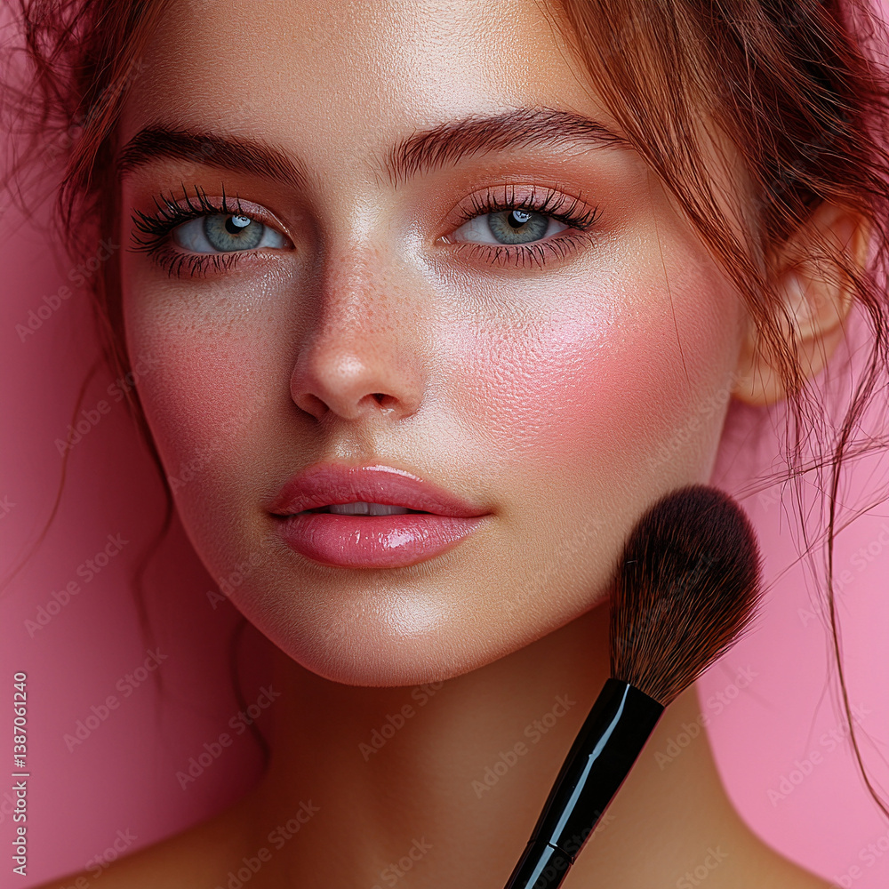 beauty portrait with a young woman and a make up brush beauty portrait with a young woman and a make up brush