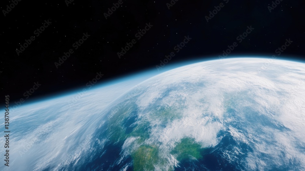 Obraz premium A high-resolution image shows Earth from space. The planets curvature is prominent, with a mix of land and clouds visible. The composition focuses on the Earths beauty. The image is well-lit, with d