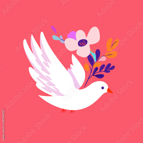 A postcard concept for world peace day featuring a dove, sunflower, heart, and fire, with a message to stop the war in Ukraine and promote peace, equality, and love through a symbolic poster