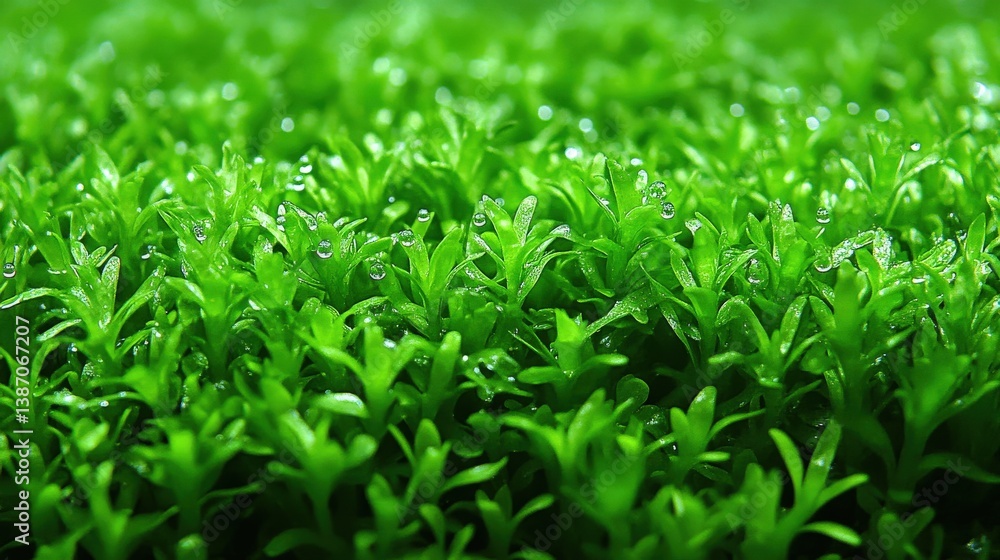 Lush Green Surface of Fresh Grass with Water Droplets Glimmering Lush Green Surface of Fresh Grass with Water Droplets Glimmering