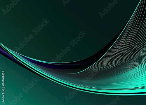 Fluid Abstract Waves in Teal and Dark Green with Smooth Flowing Lines
