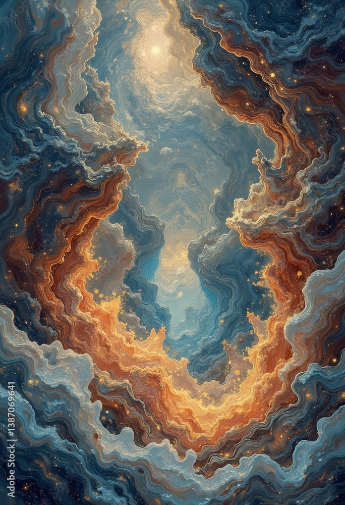 Fototapeta premium vibrant cosmic nebula illustration with blue, orange, and yellow hues