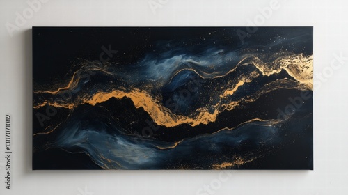 Abstract Gold   Blue Fluid Art Painting Canvas Print