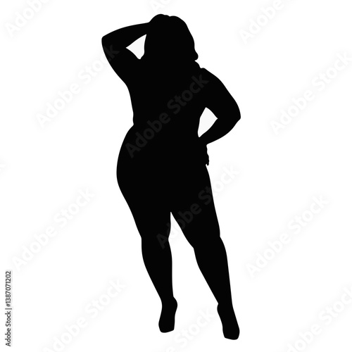 Curvy woman posing elegantly against white background, self-expression