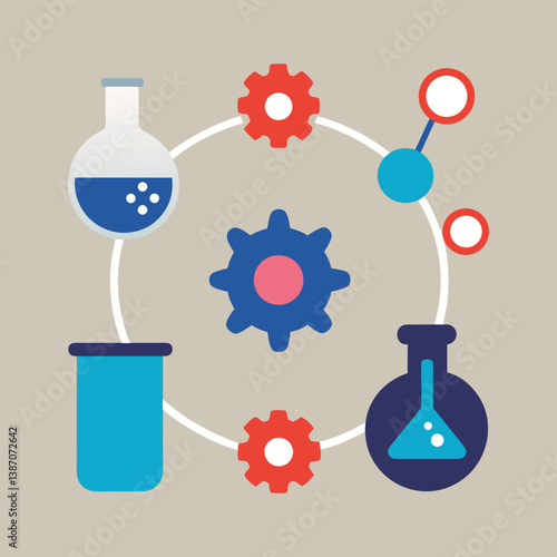 STEM icons (atom, flask, gear, circuit) around learner