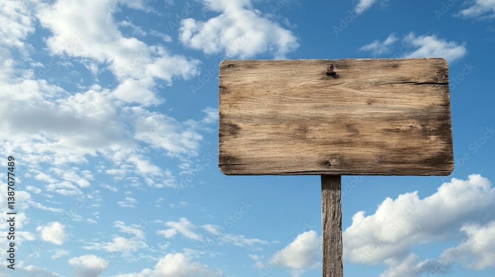 A time-worn wooden sign against a cloudy sky. A time-worn wooden sign against a cloudy sky.