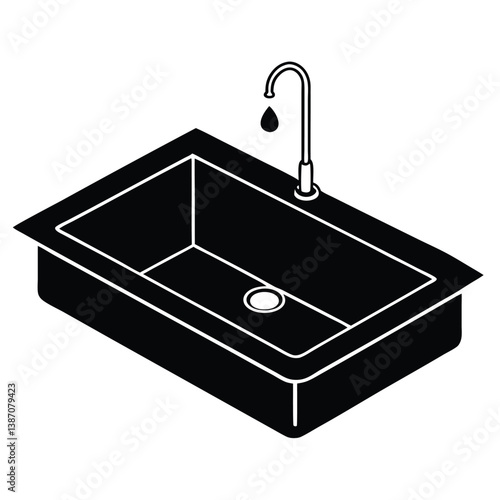 stainless Kitchen Sink Silhouette Vector Illustration - Modern, High-Quality, Functional Design"