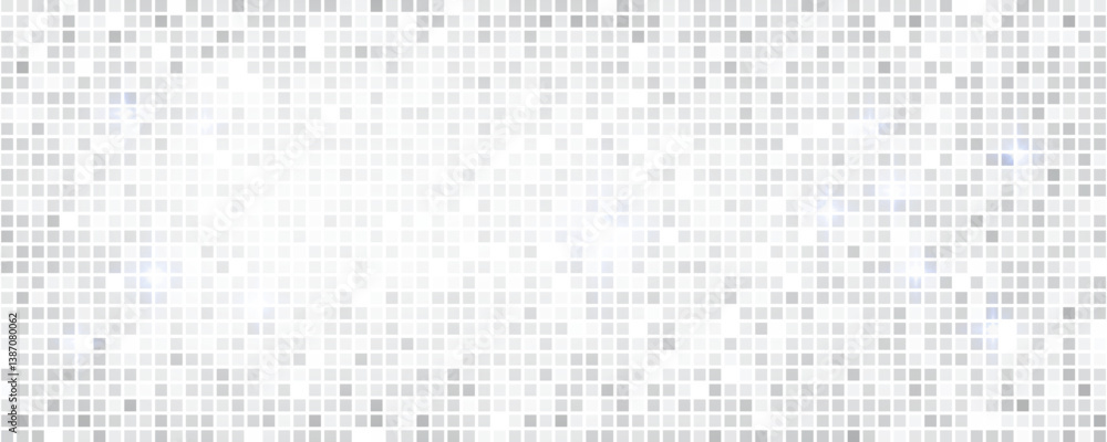 Disco ball seamless pattern. Disco party glitter silver background, sparkle mosaic tile
