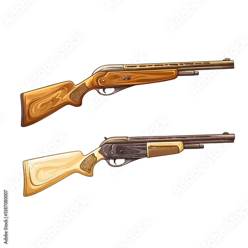 Two shotguns are depicted in a crossed position within a vector illustration set against a white background, symbolizing a hunting firearm