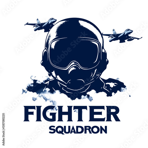 The vector design of a fighter pilot is shown in isolation on a white background