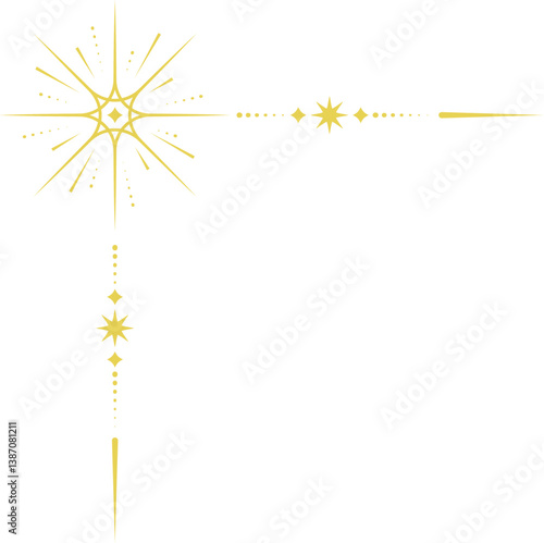 Celestial magic border. Mystic ornament with sun and stars. Astrology corner element and elegant divider with spiritual symbols. Vintage decoration with esoteric signs.