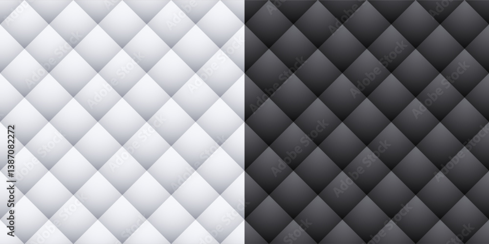 Fototapeta premium White and black seamless pattern with rhombus quilted texture. Geometric background in classic style, realistic design. Vector print for fabric, upholstery, tile, wallpaper or wrapper and package.