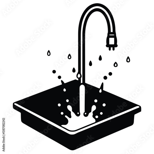 Water Running Kitchen Sink Silhouette Vector Illustration - Modern, High-Quality, Functional Design