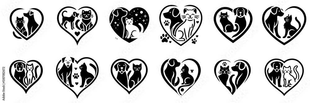 vector set of dog and cat logo silhouettes vector set of dog and cat logo silhouettes