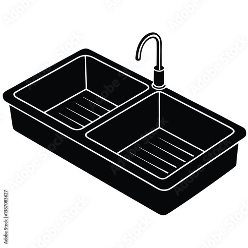 stainless Kitchen Sink Silhouette Vector Illustration - Modern, High-Quality, Functional Design"