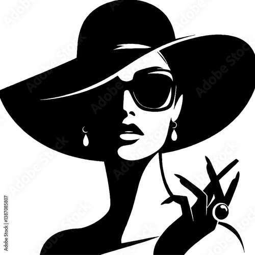Mobileblack and white sillhouette of a fashion lady isolated white background
