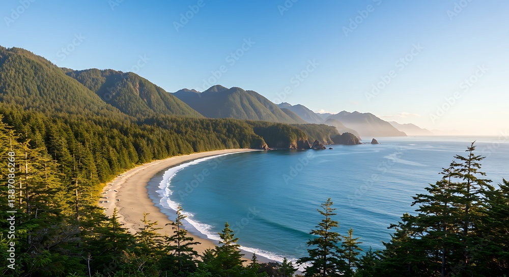 Fototapeta premium Coastal Serenity: Pacific Northwest Bay AI Generated