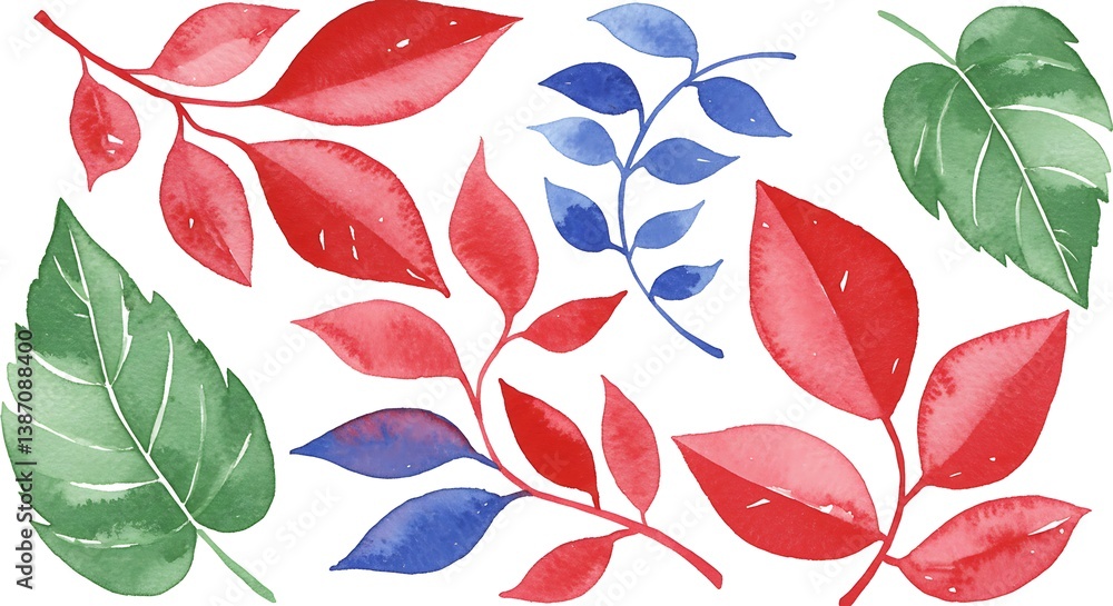 Obraz premium Crimson & Cobalt: A Watercolor Flora AI Generated