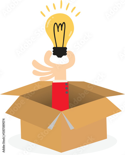 Hand holding lightbulb icon, open box idea