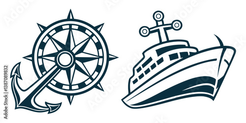 Stylish Vector of Compass and Boat for Nautical Themed Designs