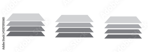 Layer stack illustration. Two, three four and five layers. Layer tier diagram icon . 