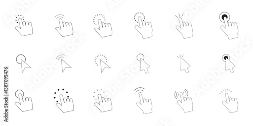 Mouse Click Pointer Icon Set and Computer Mouse Flat Design. 