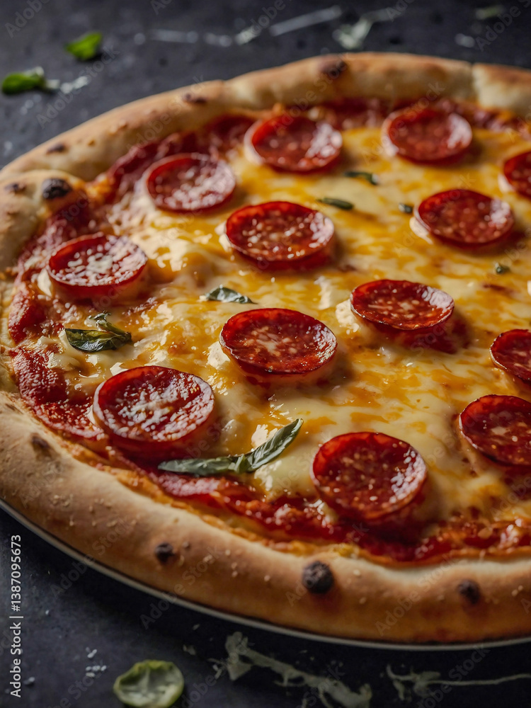 Pepperoni pizza with melted cheese and crispy crust. Pepperoni pizza with melted cheese and crispy crust.