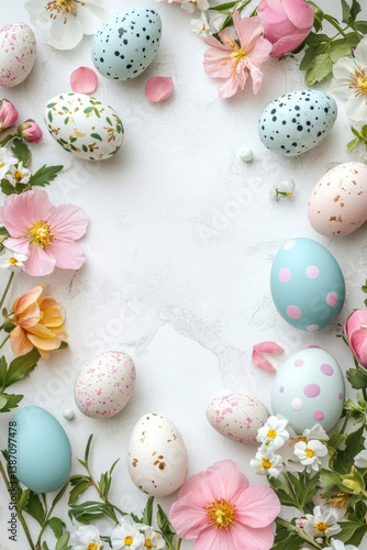 Wallpaper Mural Beautifully decorated Easter eggs arranged with delicate flowers on a marble background, creating a vibrant spring atmosphere Generative AI Torontodigital.ca