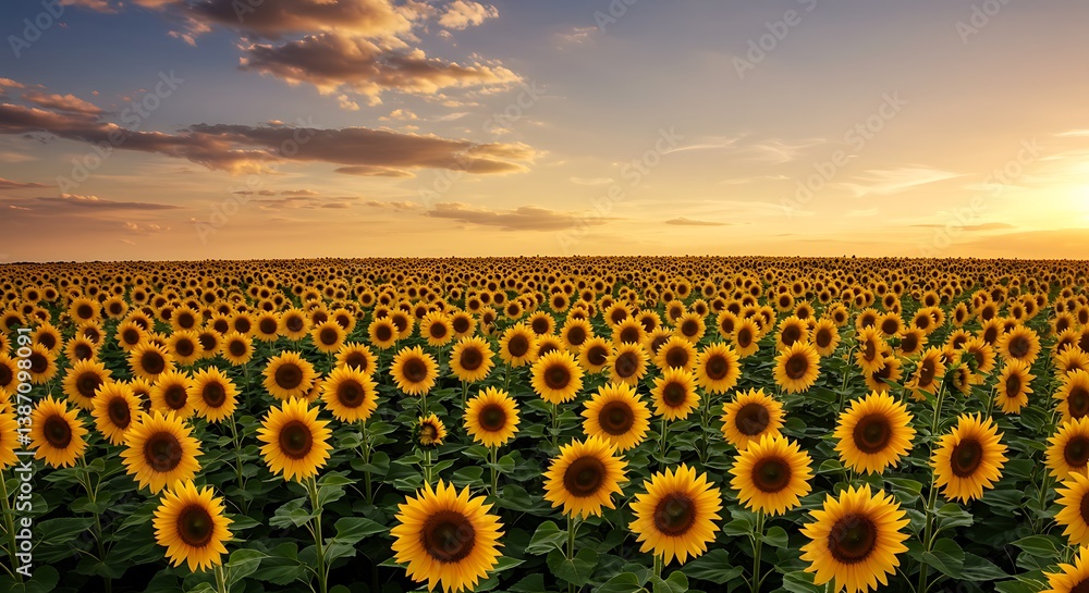 Fototapeta premium Golden Hour Sunflowers: A Field of Dreams AI Generated
