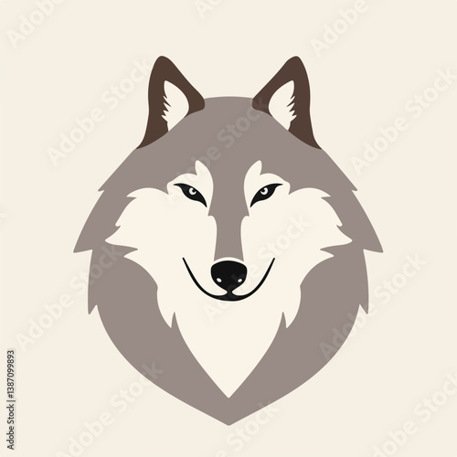 Wolf head illustration with a friendly expression on a light background  