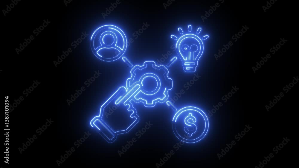 Glowing neon resource allocation icon isolated on black background. HD Video motion graphic animation Glowing neon resource allocation icon isolated on black background. HD Video motion graphic animation