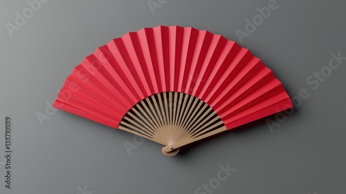 Color hand fan isolated on gray background. Open folding fan for mock-up