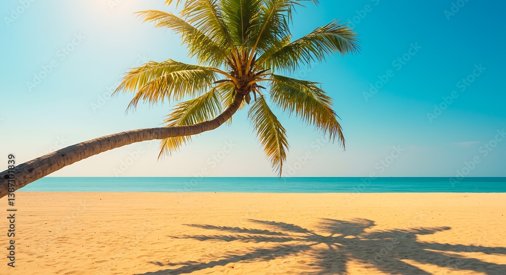 Obraz premium Golden Sands, Palm Shadow Serenade AI Generated