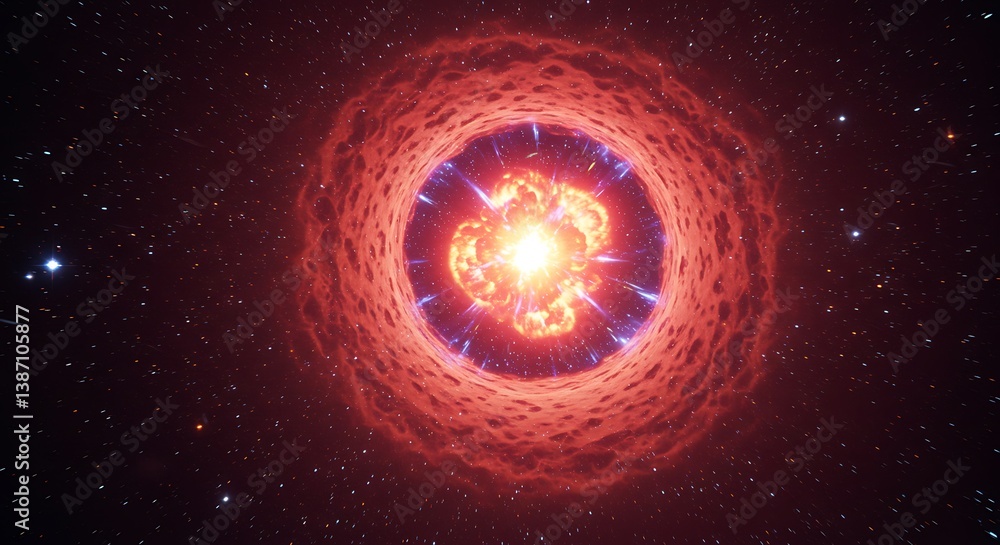 Fototapeta premium Cosmic Inferno: A 3D Render of Stellar Collapse AI Generated